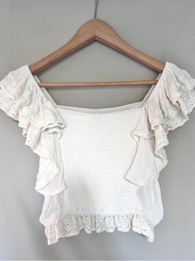 Rebellion Again White Top Smocked Bodice & Ruffle Eyelet Trim • Size M